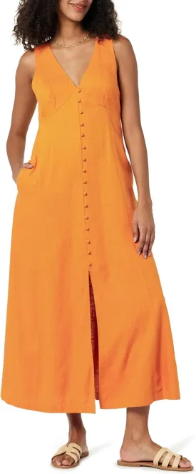 The Drop Women's Blanca Linen Button-Front V-Neck Maxi Dress