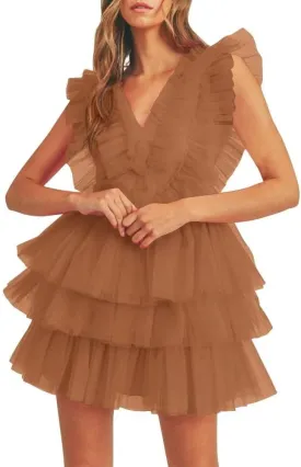 Tiered Tulle Homecoming Dresses for Teens Puffy Ruffles Short Prom Dresses A-Line Cocktail Party Club Growns