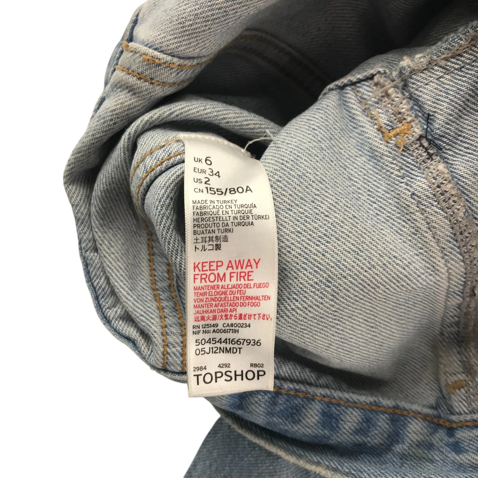 Top Shop denim jacket women size UK 6 light blue denim cotton