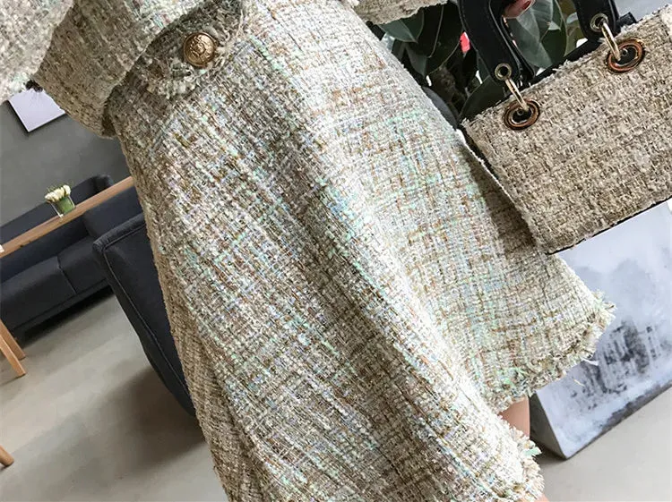 Tweed White Short Coat & Mini Tank Tassel Wool Suits