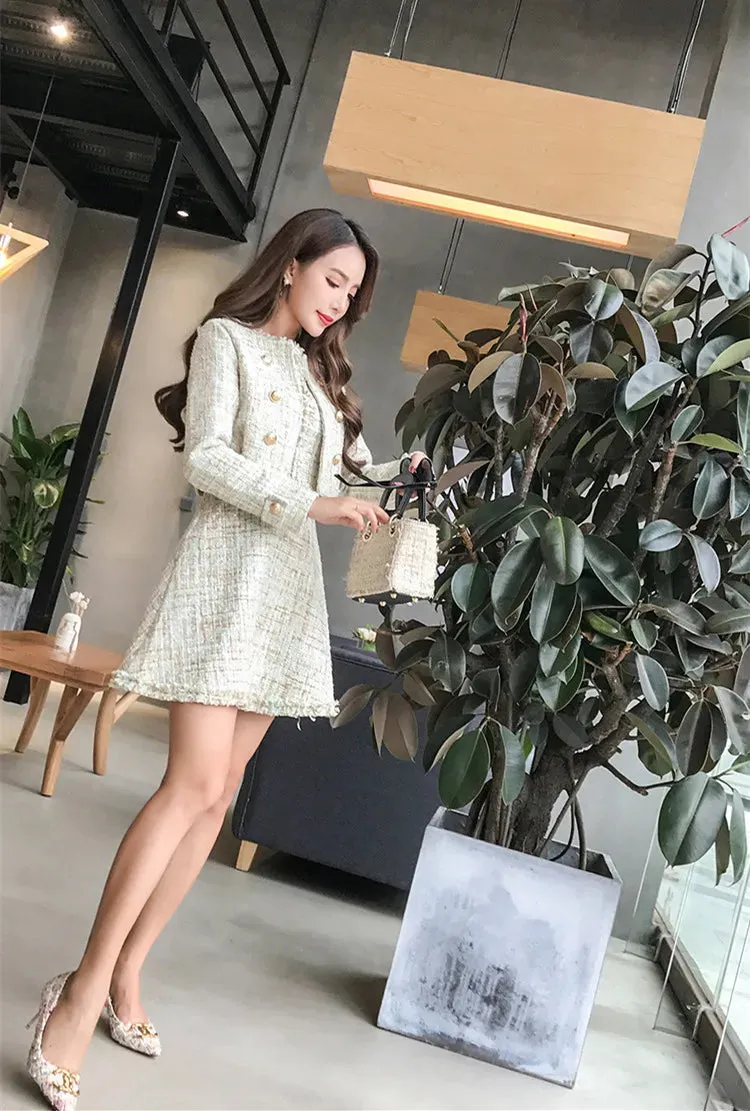 Tweed White Short Coat & Mini Tank Tassel Wool Suits