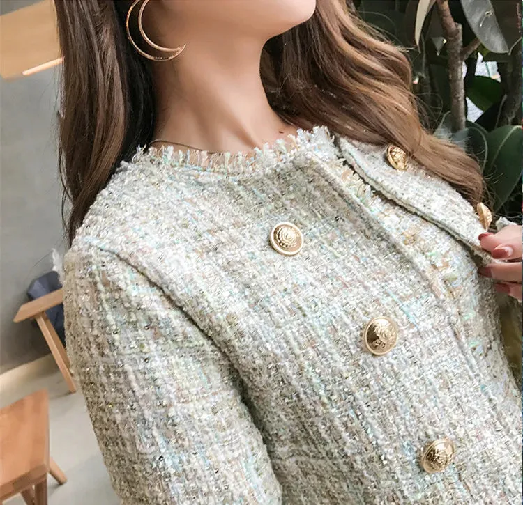 Tweed White Short Coat & Mini Tank Tassel Wool Suits