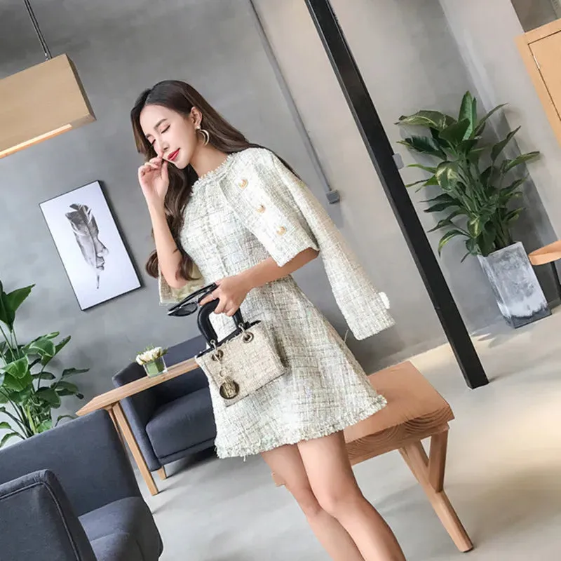 Tweed White Short Coat & Mini Tank Tassel Wool Suits