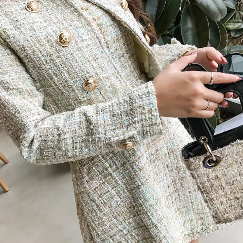 Tweed White Short Coat & Mini Tank Tassel Wool Suits