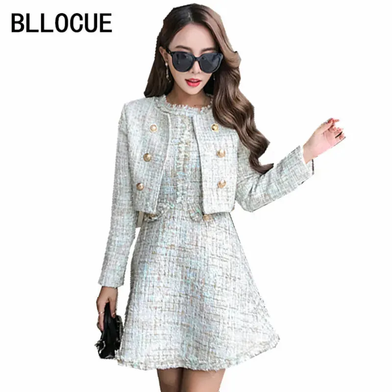 Tweed White Short Coat & Mini Tank Tassel Wool Suits
