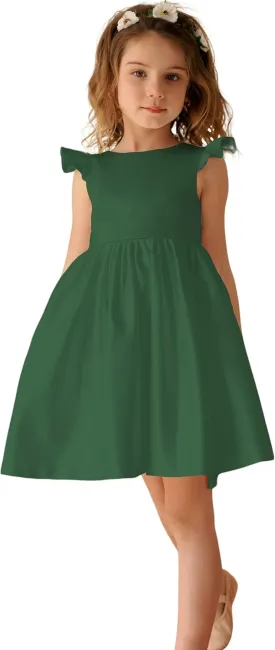 V-Back Satin Flower Girl Dress Girls Pretty Pageant for Wedding Guest First Communion Gown with Bowknot