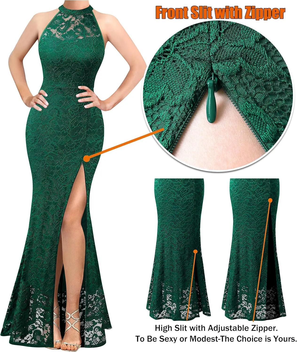 VFSHOW Womens Formal Sexy Halter High Slit Prom Wedding Guest Maxi Dress 2023 Illusion Sweetheart Neckline Evening Long Gown