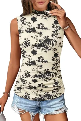 Women's Mesh Floral Tank Tops Sleeveless Mock Neck Sexy Going Out Shirts 2025 Trendy Summer Casual Outfits