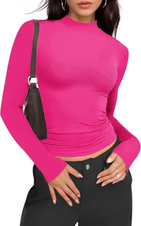 Womens Mock Turtle Neck Basic Long Sleeve T Shirt Slim Fit Tees Fall Y2k Going Out Crop Tops Cute Tight Shirts