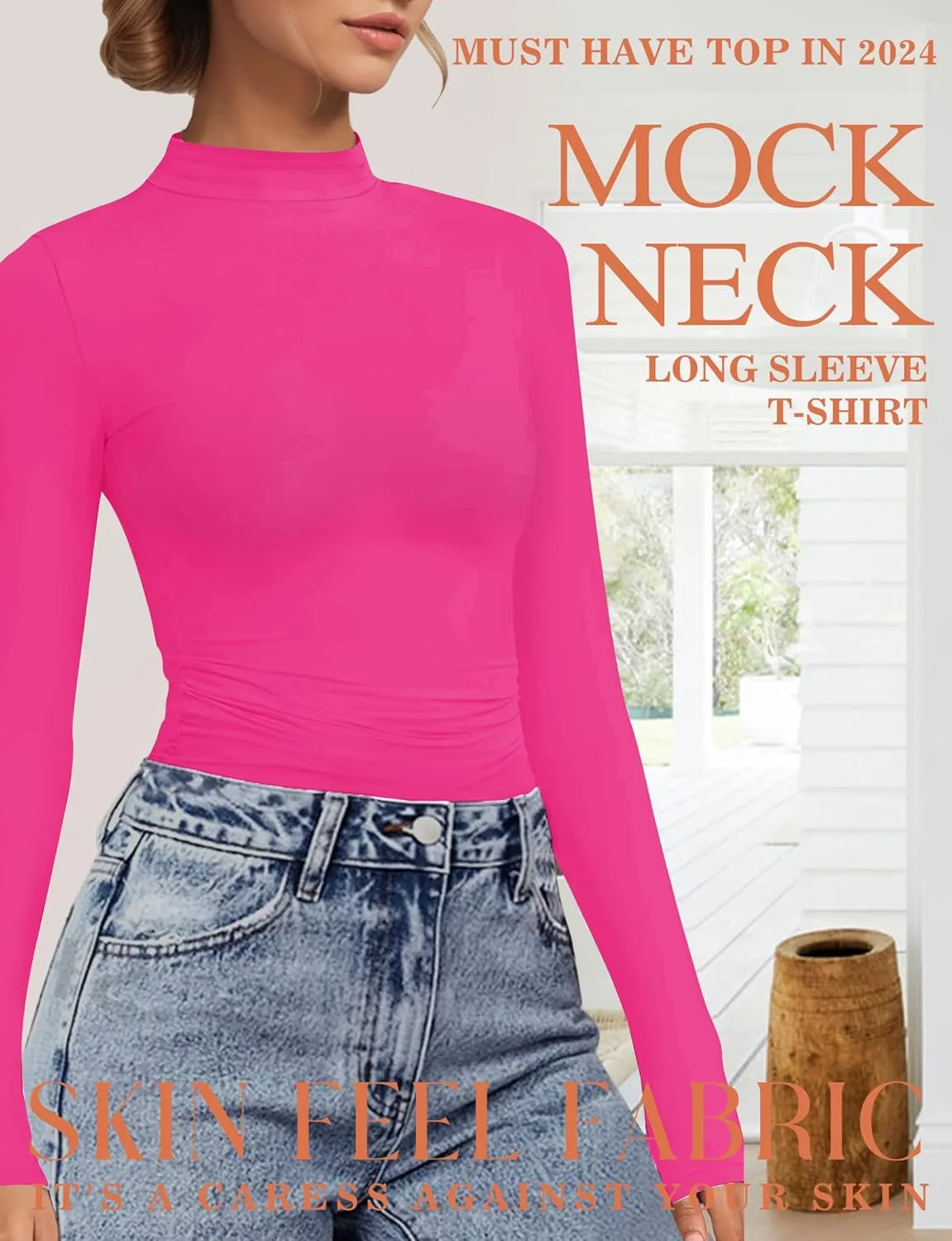 Womens Mock Turtle Neck Basic Long Sleeve T Shirt Slim Fit Tees Fall Y2k Going Out Crop Tops Cute Tight Shirts