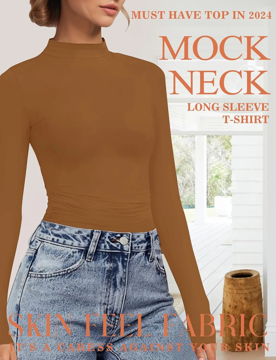 Womens Mock Turtle Neck Basic Long Sleeve T Shirt Slim Fit Tees Fall Y2k Going Out Crop Tops Cute Tight Shirts