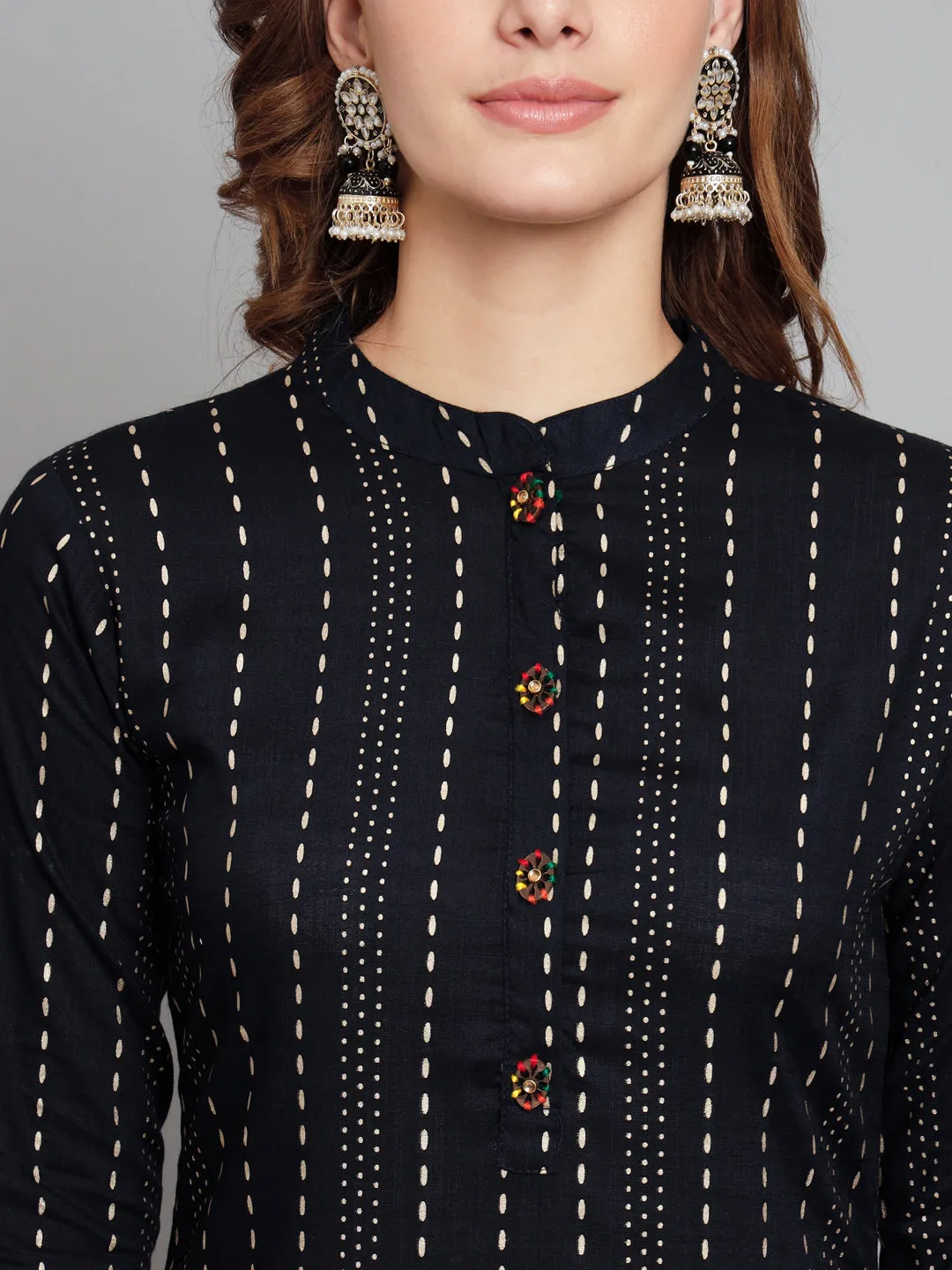 Women's Navy Blue Rayon Straight  Kurta Palazzo Set