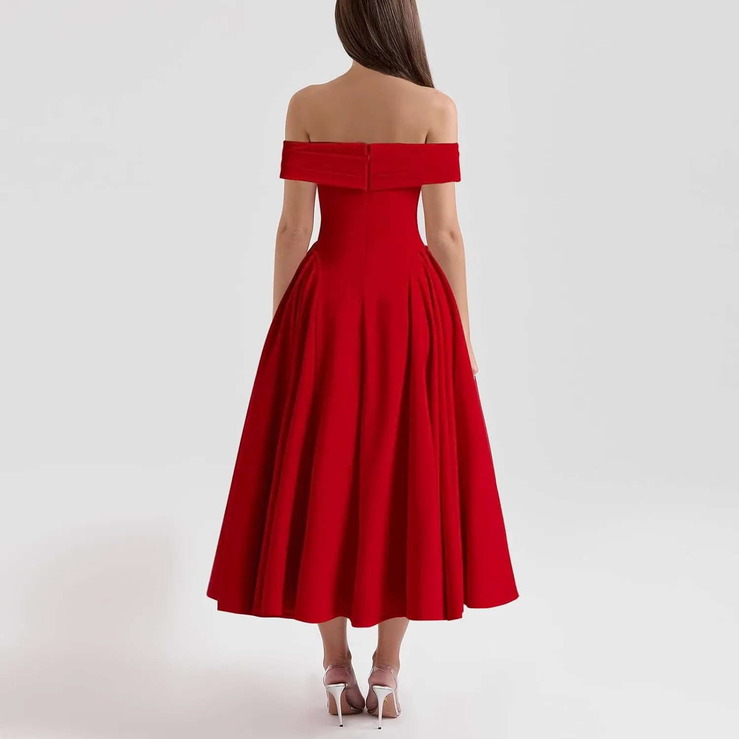 Women's Summer Off Shoulder Fit and Flare Midi Dress - Sleeveless Sexy A Line Corset Club Party Going Out Dresses