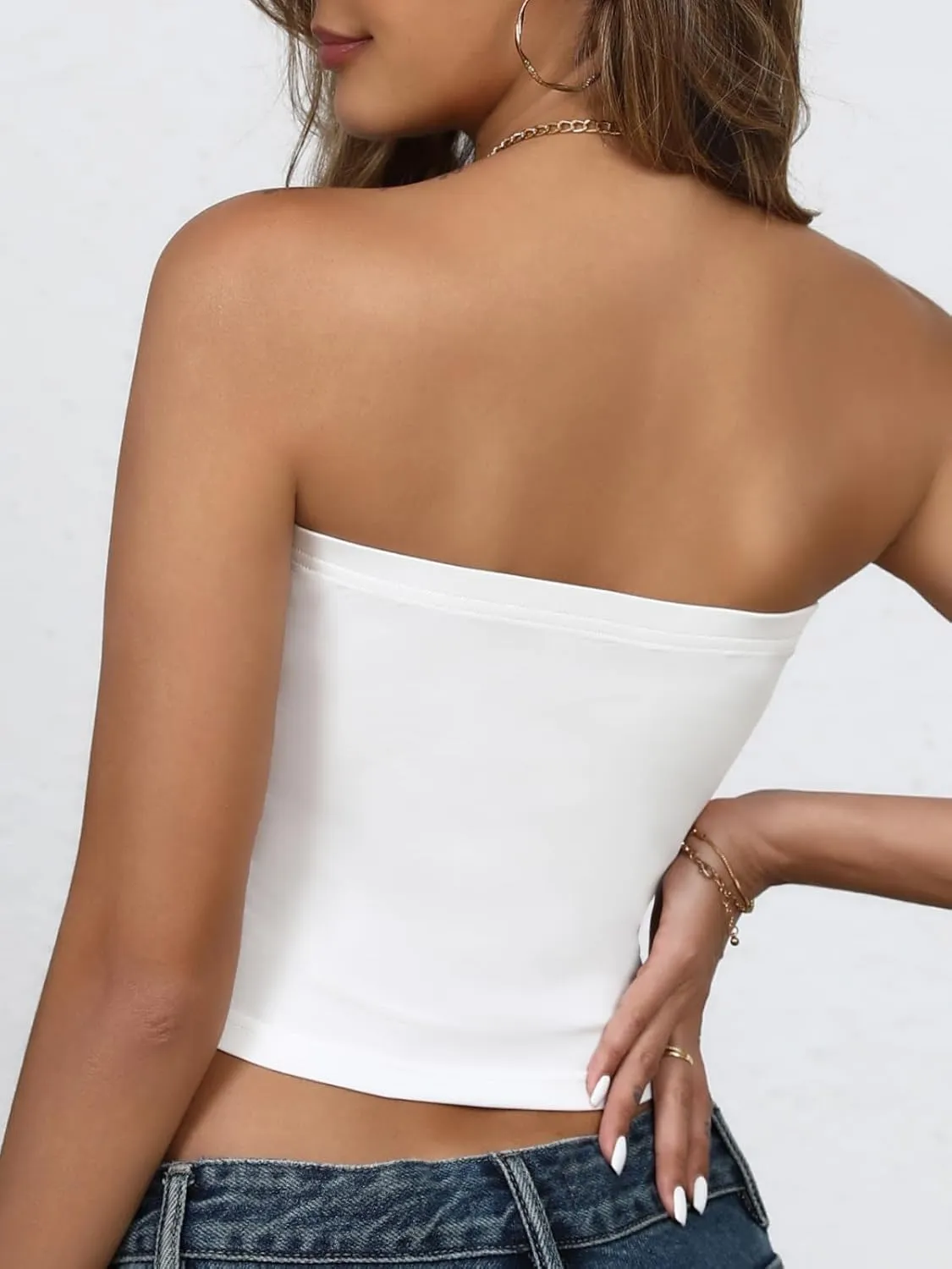 Yousify Womens Summer Floral Tube Tops Strapless Casual Slim Fit Sleeveless Going Out Party Y2k Bandeau Crop Top